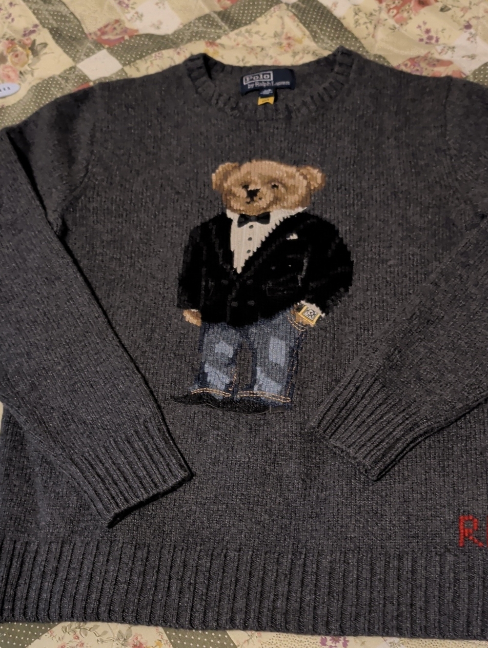 Polo by Ralph Lauren Charcoal Crewneck Teddy Bear Sweater